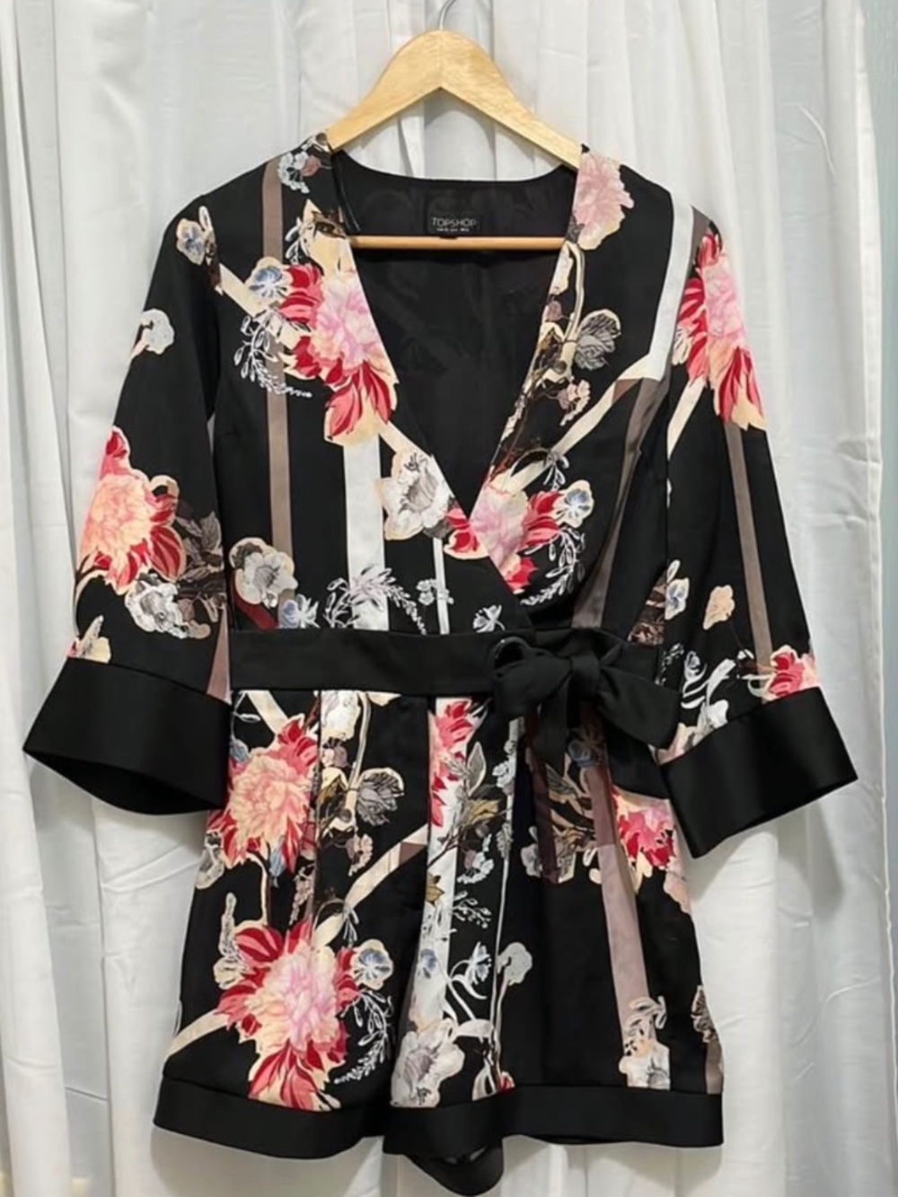 Topshop Black Satin Floral Romper a252
